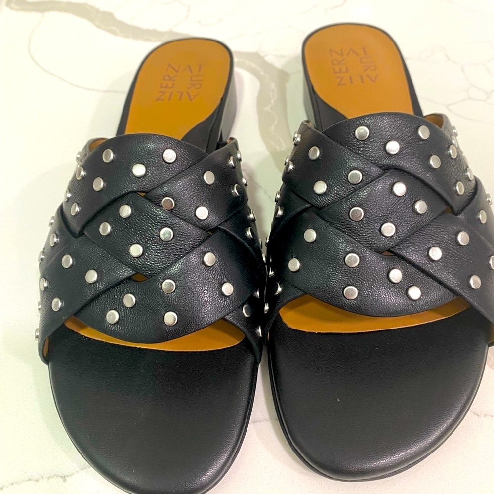 Black Studded Slip-On Sandals